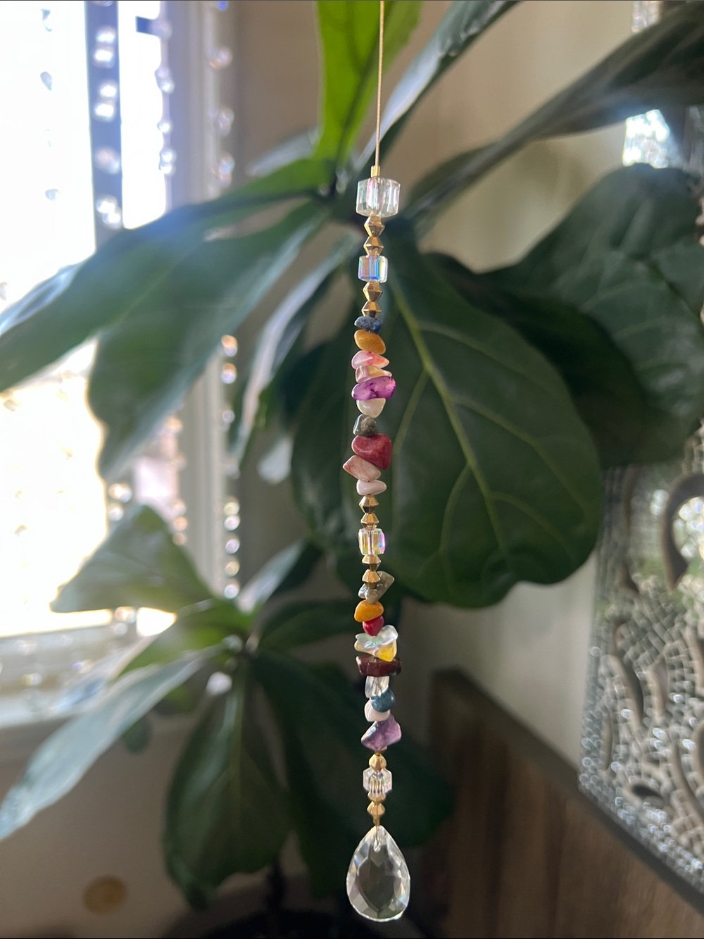 Multicolor Chip Bead & Crystal Sun-catcher/ Car Ornament